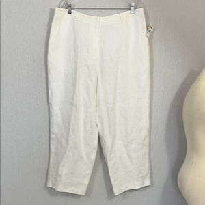 NWT Talbots 100% linen white Cream Wide-Leg Ankle Straight  Trousers Pants